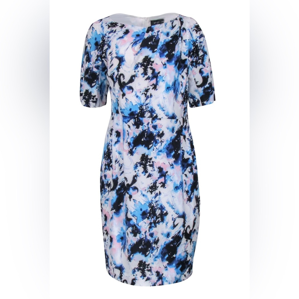 ST. JOHN Blue Printed Silk Dress